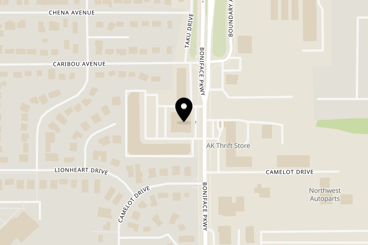 Map showing the location of Pho Lena on 360 Boniface Parkway in Anchorage